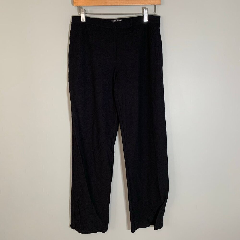 Eileen Fisher Womens Black Knit Straight Leg Elastic Waist Pants‎ Size Small